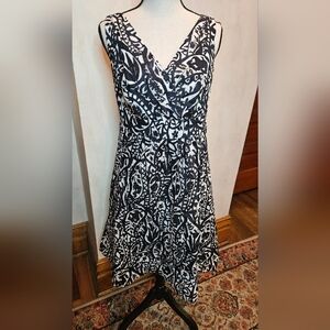 Lands' End Black and White Midi Dress